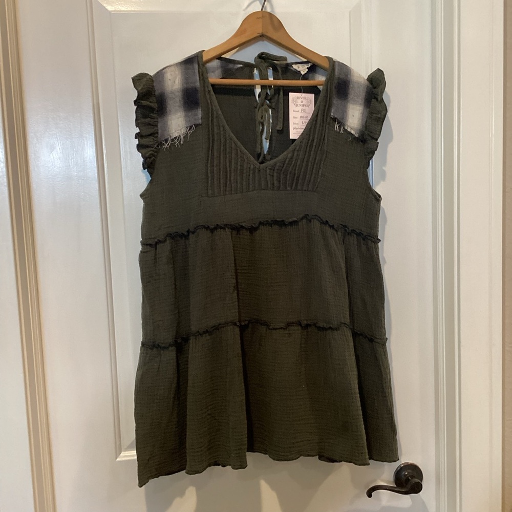 🫐 POL Olive Green Ruffle Sleeve Women's Top/dress